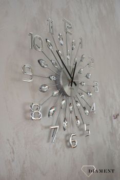 Zegar ścienny 49cm z kryształkami w kolorze srebrnym Cristal Lavvu LCT1190✓Zegary ścienne✓Zegar ścienny duży (8).JPG