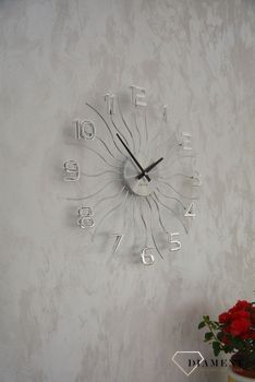 Zegar ścienny 49cm z kryształkami Cristal LAVVU srebrny LCT1220. Efektowny zegar ścienny do salonu. Kolor srebrny. Metalowe promienie. Mechanizm kwarcowy. Świetna ozdoba każdego nowoczesnego wnętrza (5).JPG