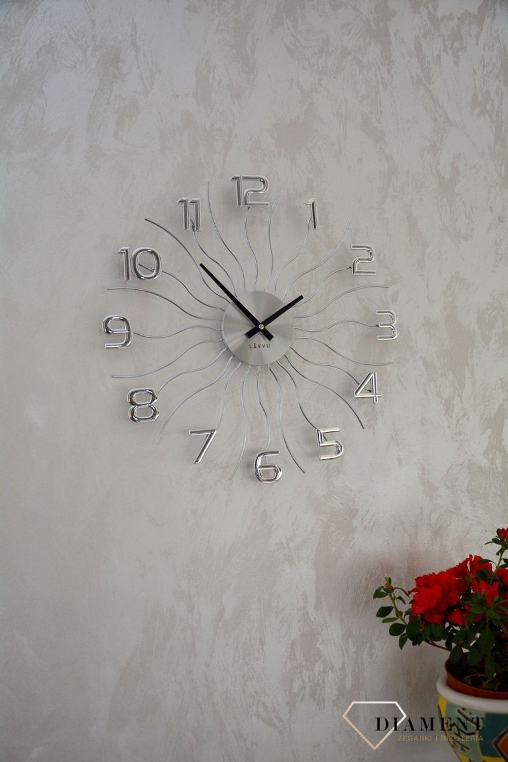 Zegar ścienny 49cm z kryształkami Cristal LAVVU srebrny LCT1220.jpg