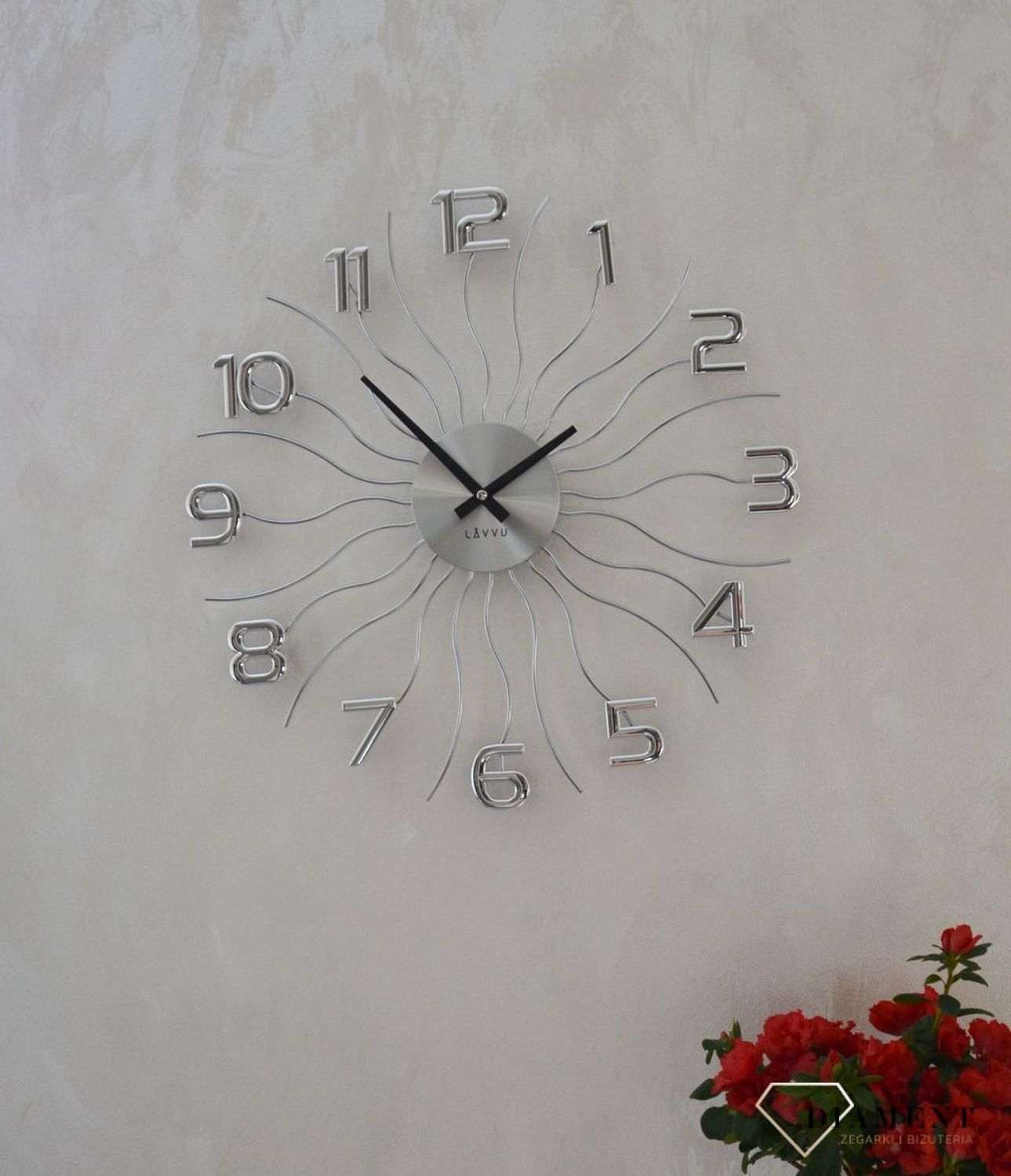 Zegar ścienny 49cm z kryształkami Cristal LAVVU srebrny LCT1220.jpg