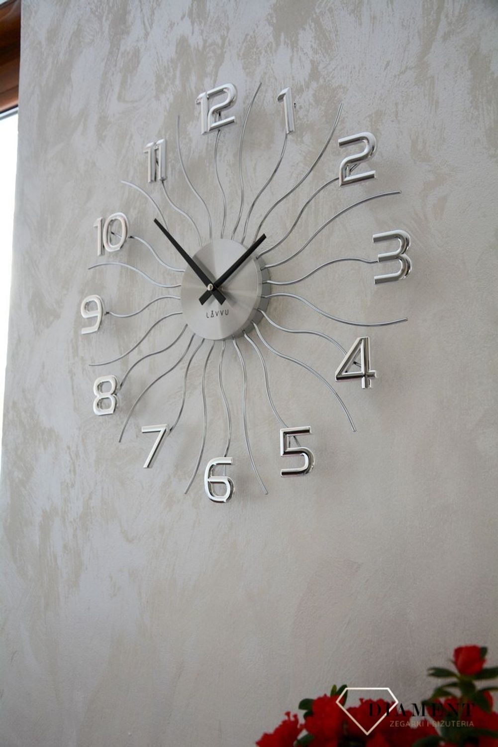 Zegar ścienny 49cm z kryształkami Cristal LAVVU srebrny LCT1220.jpg
