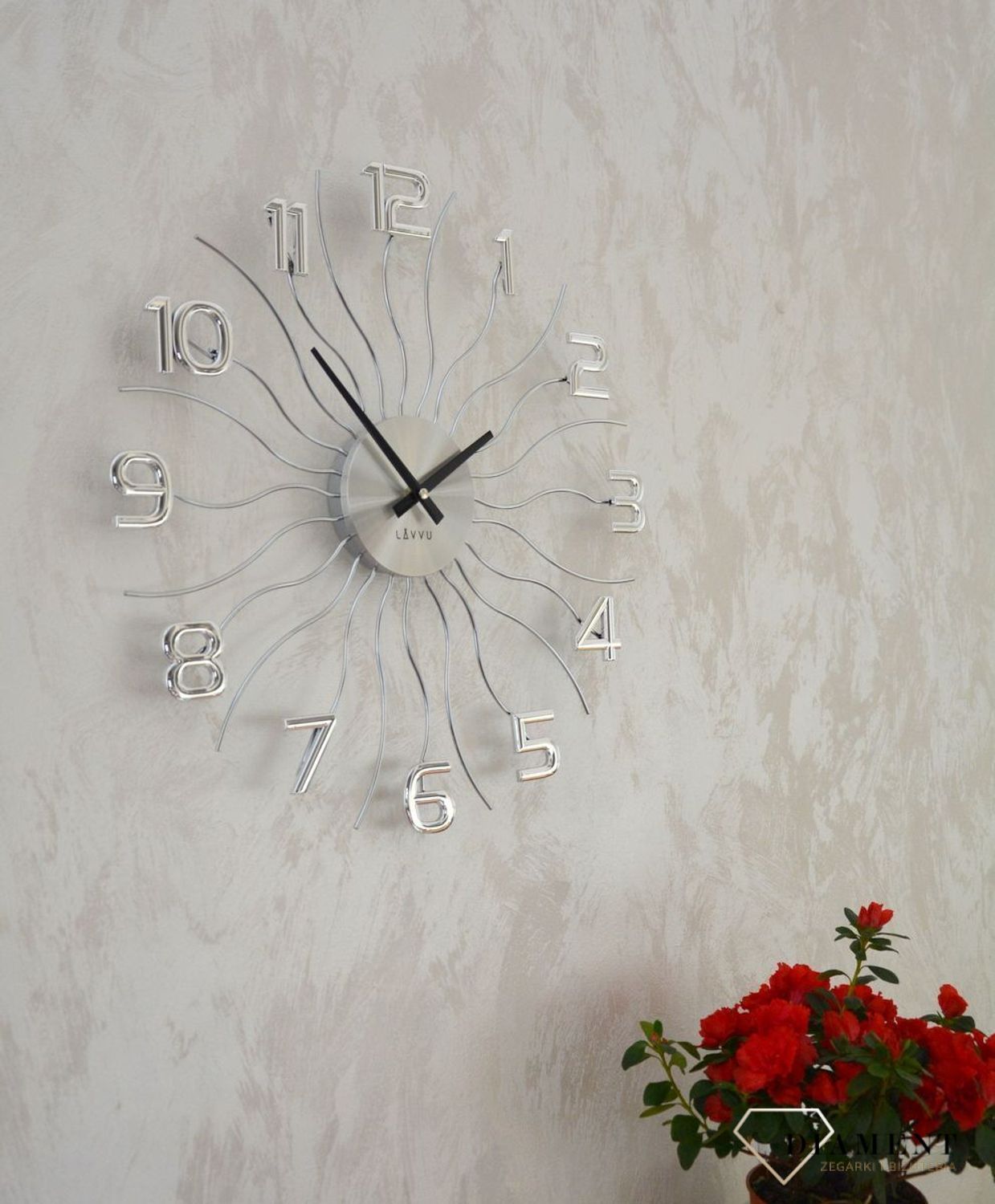 Zegar ścienny 49cm z kryształkami Cristal LAVVU srebrny LCT1220.jpg