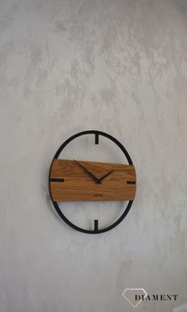 Zegar ścienny okrągły do salonu drewniany LCT4010 ✅ Zegar ścienny do salonu okrągły z wykorzystaniem drewna w kolorze dębu oraz czarny ✅ (1).JPG
