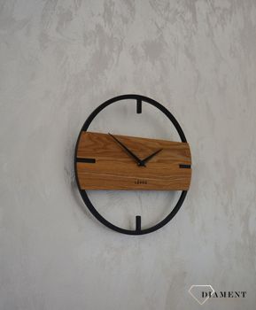 Zegar ścienny okrągły do salonu drewniany LCT4010 ✅ Zegar ścienny do salonu okrągły z wykorzystaniem drewna w kolorze dębu oraz czarny ✅ (2).JPG