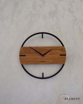 Zegar ścienny okrągły do salonu drewniany LCT4010 ✅ Zegar ścienny do salonu okrągły z wykorzystaniem drewna w kolorze dębu oraz czarny ✅ (3).JPG