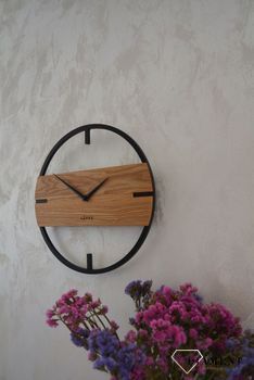 Zegar ścienny okrągły do salonu drewniany LCT4010 ✅ Zegar ścienny do salonu okrągły z wykorzystaniem drewna w kolorze dębu oraz czarny ✅ (7).JPG
