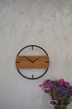 Zegar ścienny okrągły do salonu drewniany LCT4010 ✅ Zegar ścienny do salonu okrągły z wykorzystaniem drewna w kolorze dębu oraz czarny ✅ (8).JPG
