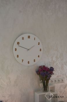 Zegar ścienny okrągły w białym kolorze z dodatkiem drewna LCT4070 ✅ Zegar ścienny to idealna ozdoba do salonu w nowoczesnym stylu ✅ (2).JPG
