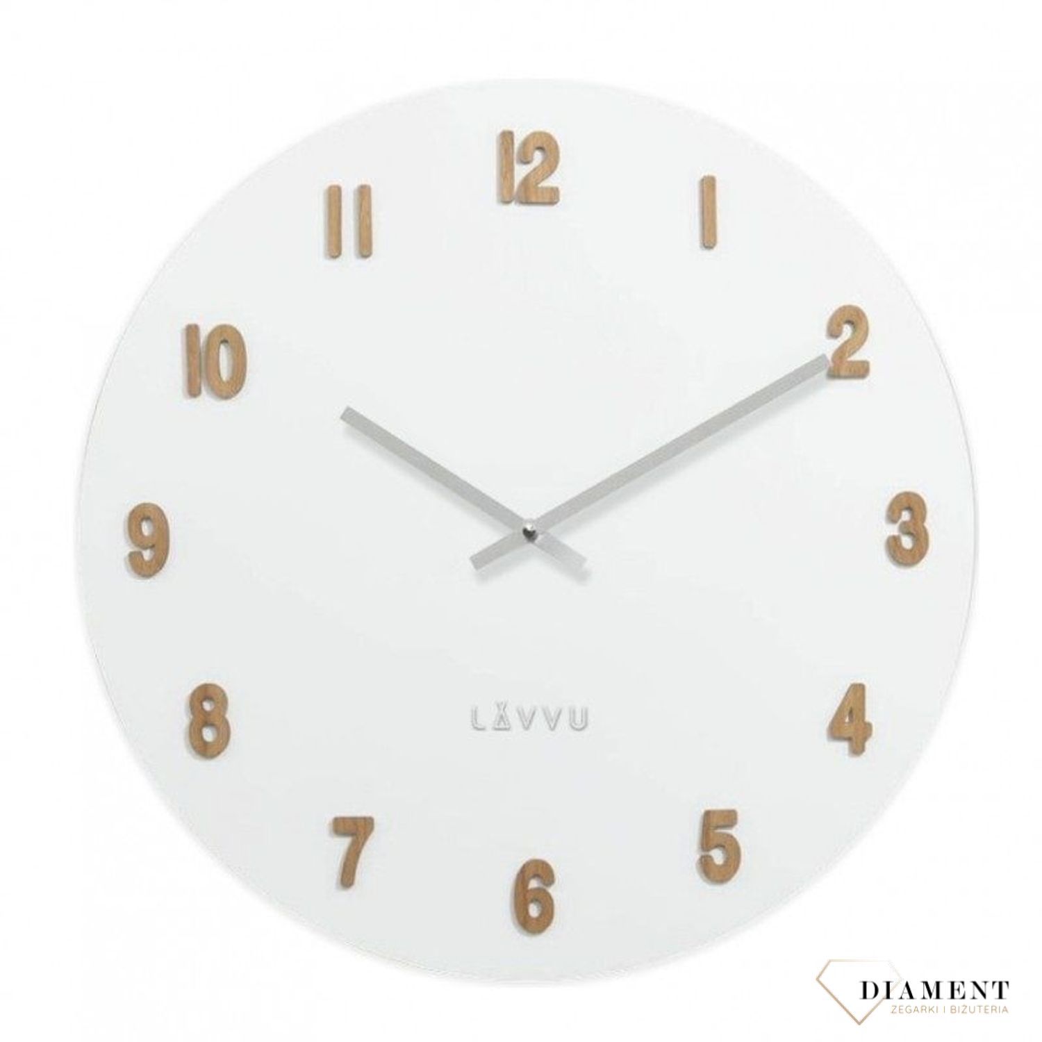 Zegar ścienny okrągły w białym kolorze z dodatkiem drewna LCT4070.jpg