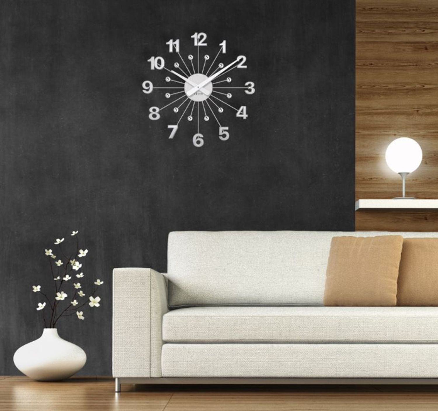 Zegar ścienny z kryształkami LAVVU LCT5010- 49 cm.  Zegar ścienny. Zegar do salonu. Duży zegar ścienny do biura. Zegar ścienny z kryształkami. Nowoczesny zegar ścienny na prezent..jpg