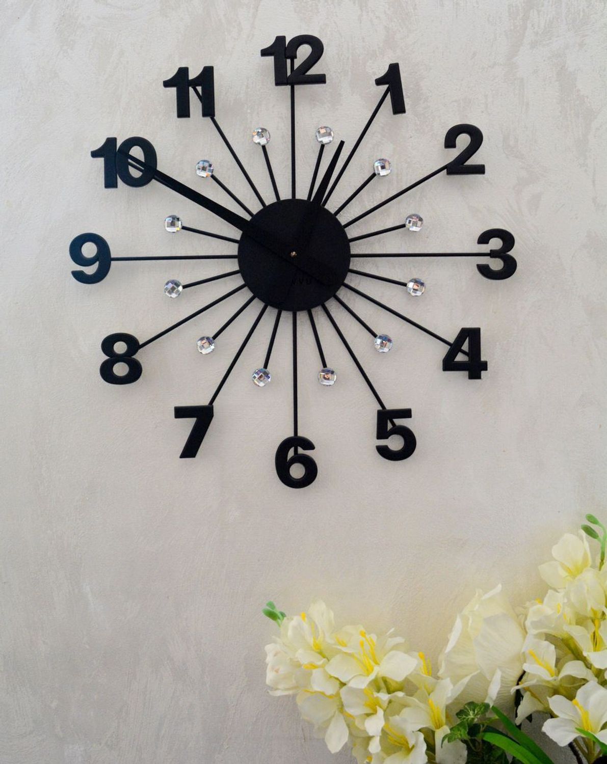 Czarny zegar ścienny z kryształkami LAVVU LCT5011- 49 cm.jpg