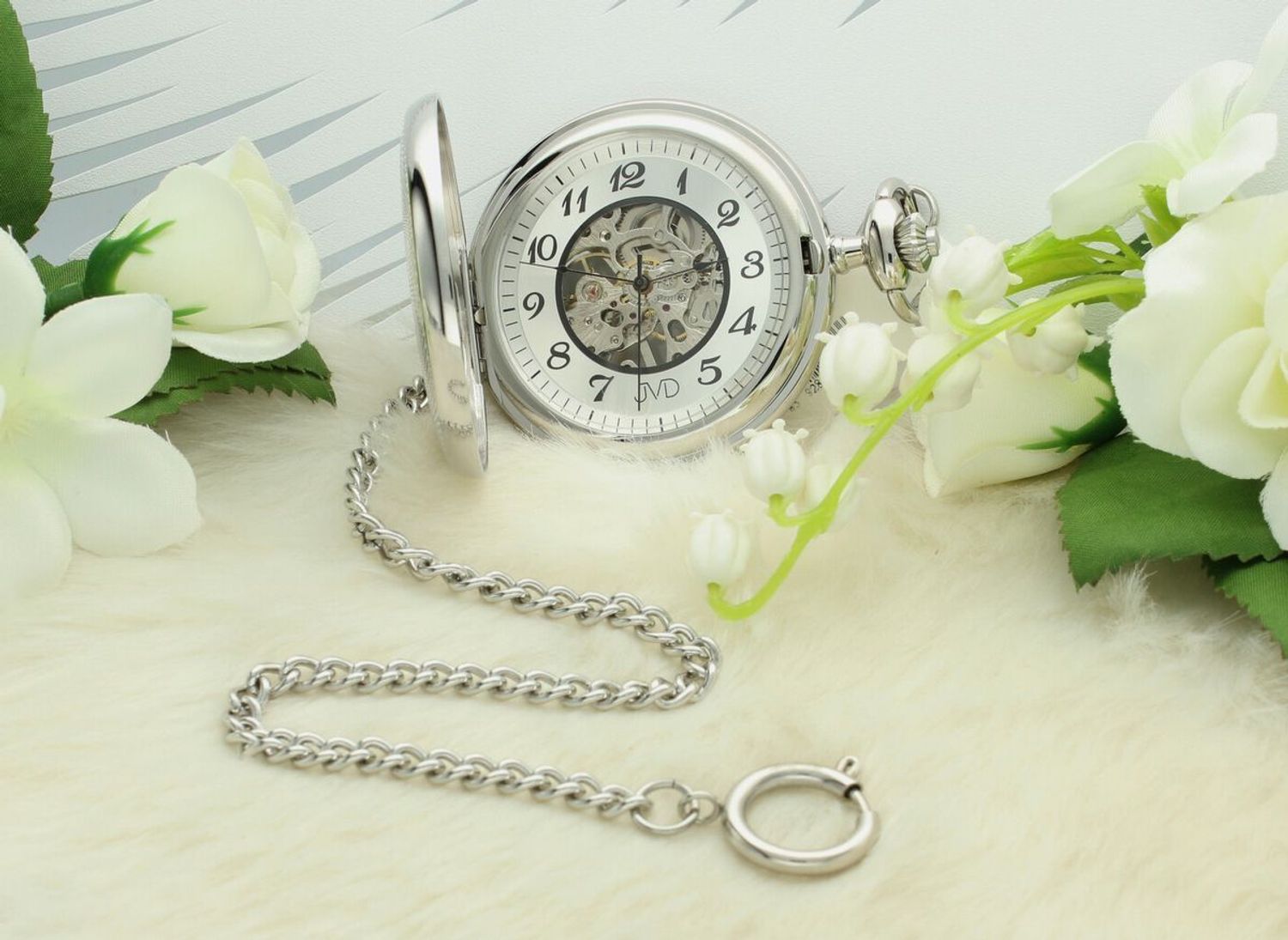 Zegarek męski kieszonkowy JVD LK16 ze stalową kopertą, szkłem mineralnym hartowanym i mechanicznym mechanizmem P2650-S. Elegancki zegarek kieszonkowy z cyframi arabskimi, 1.jpg