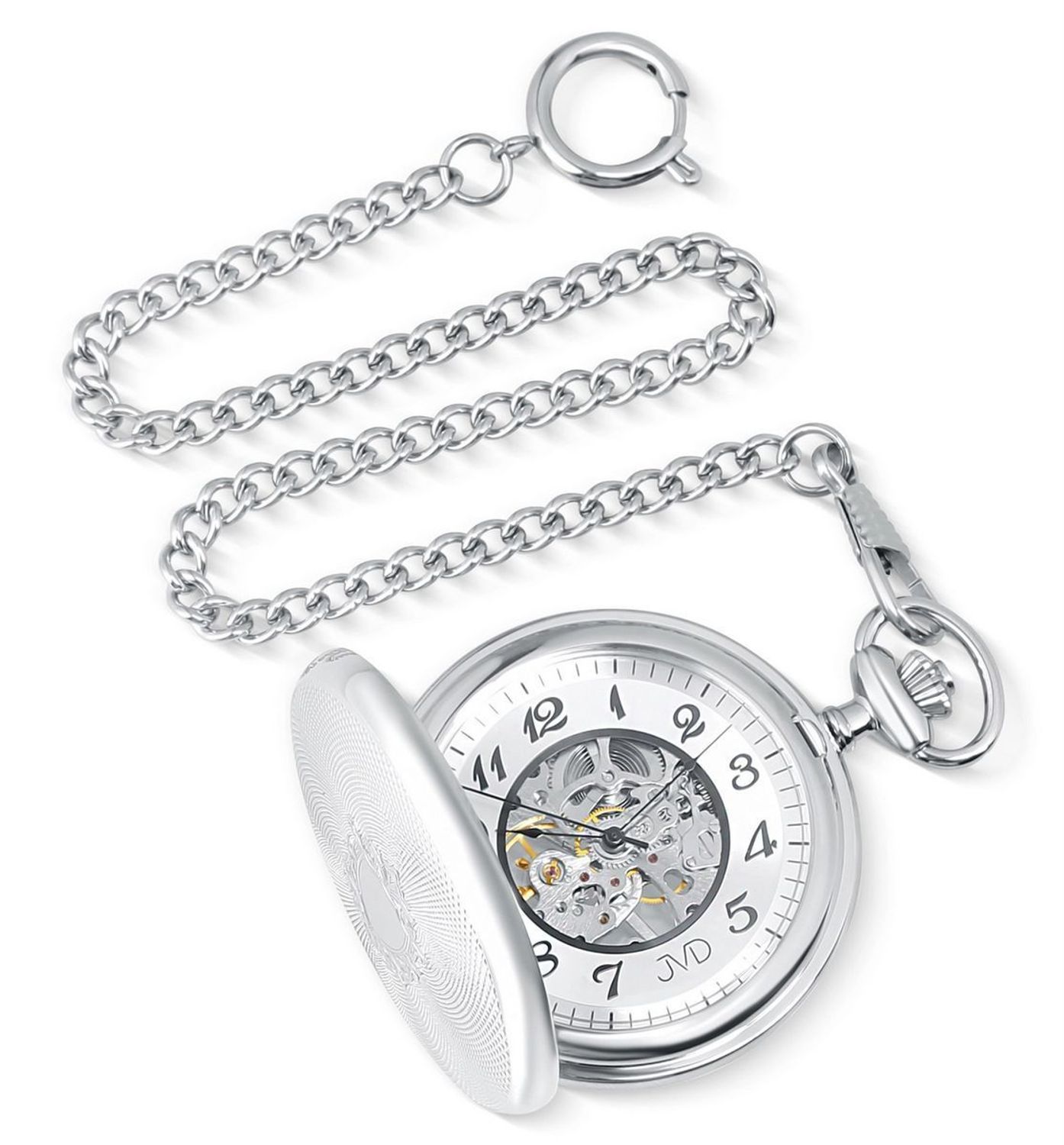 Zegarek męski kieszonkowy JVD LK16 ze stalową kopertą, szkłem mineralnym hartowanym i mechanicznym mechanizmem P2650-S. Elegancki zegarek kieszonkowy z cyframi arabskimi, 1.jpg