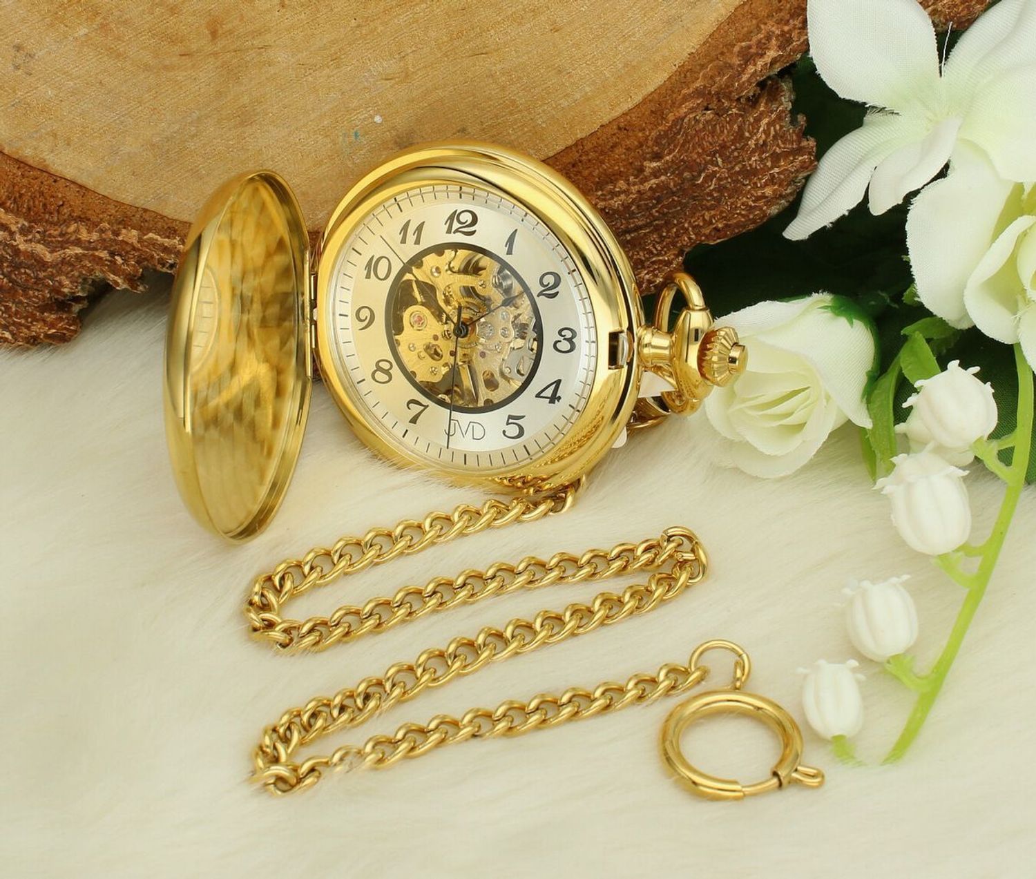 Zegarek męski pozłacany JVD LK17 ze stalową kopertą z powłoką PVDIPGold, szkłem mineralnym hartowanym i mechanicznym mechanizmem P2650-S. Elegancki zegarek kieszonkowy z cyframi arabskimi.1.jpg