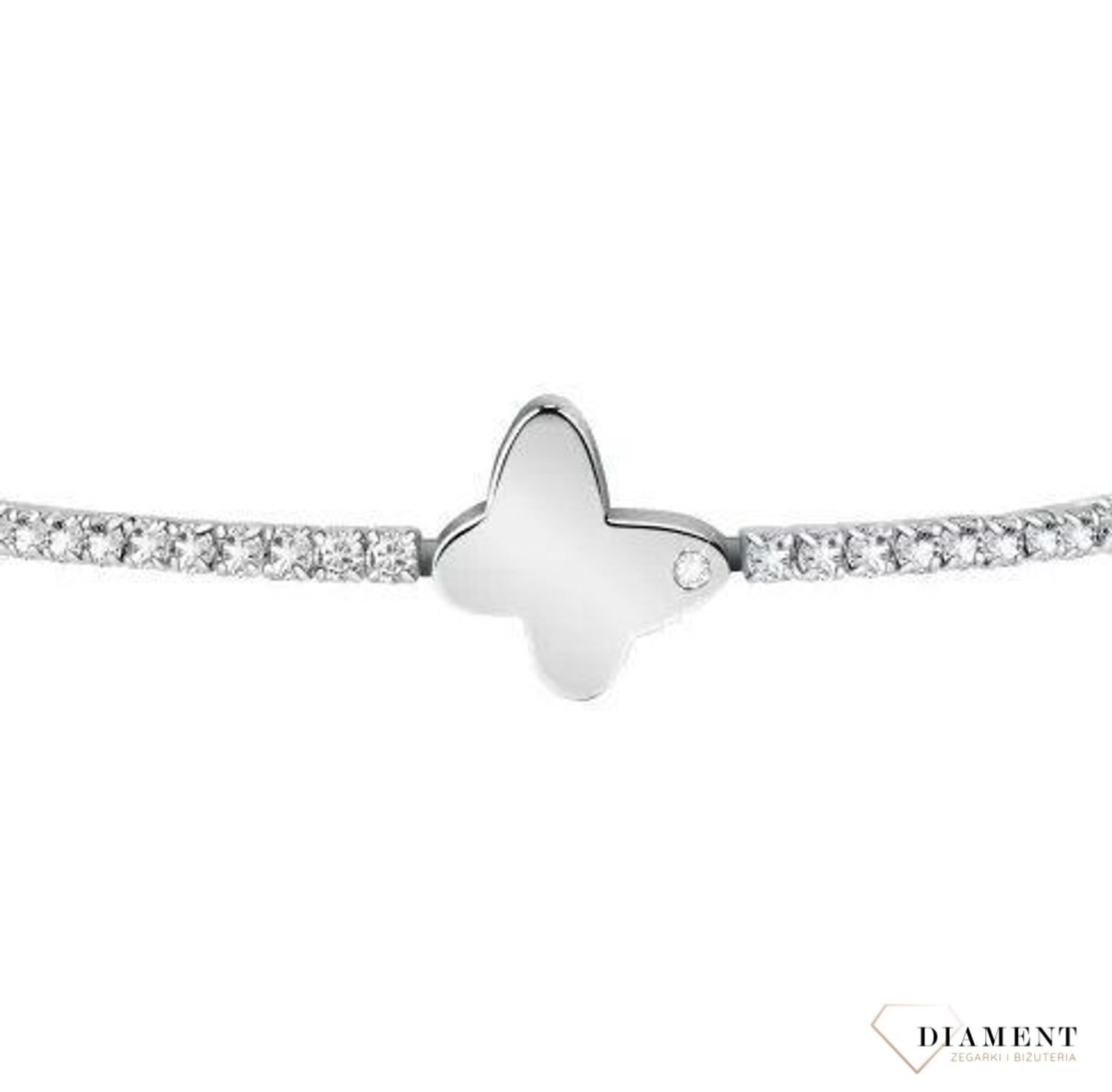 Bransoletka damska motylek z cyrkonią LA PETITE STORY LPS05ASE05. Bransoletka o podstawie w kształcie koła. Bransoletka damska ozdobiona cyrkonią w kolorze białym (1).jpg