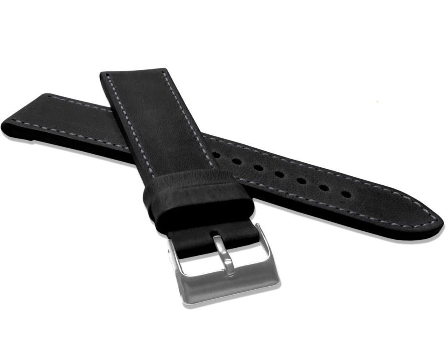 Pasek do zegarka w kolorze czarnym z tradycyjną stalową w srebrnym kolorze..jpg