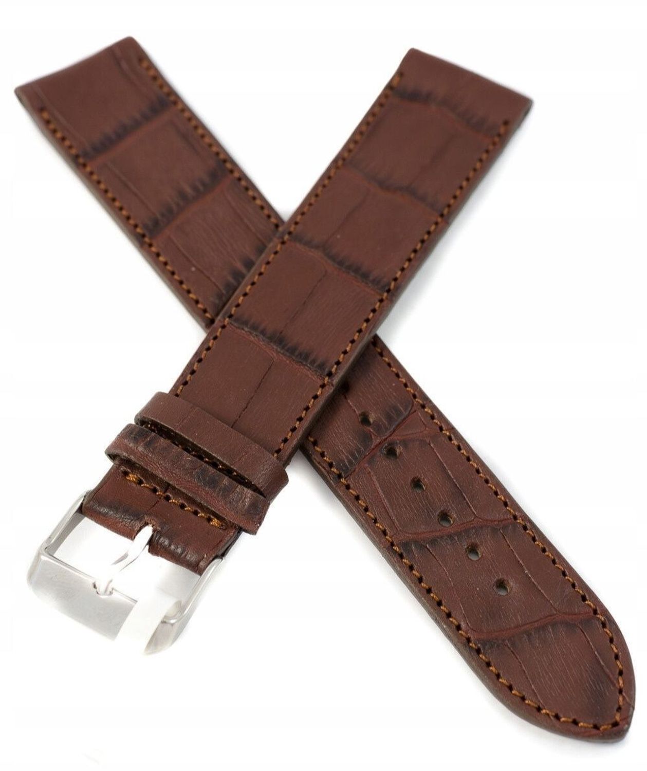 Elegancki pasek skórzany do zegarka LAVVU LSJXC22 o szerokości 22 mm i długości 21 cm. Brązowy kolor, srebrna klamerka, rozmiar XXL, trwały i wygodny. Idealny dodatek do zegarków klasycznych i smartwatchy.1.jpg