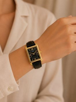 Zegarek Casio zegarek damski złoty czarna tarcza skórzany pasek 23 mm black casio.jpg