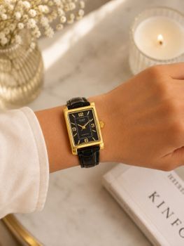 Zegarek Casio zegarek damski złoty czarna tarcza skórzany pasek 23 mm fashion..jpg