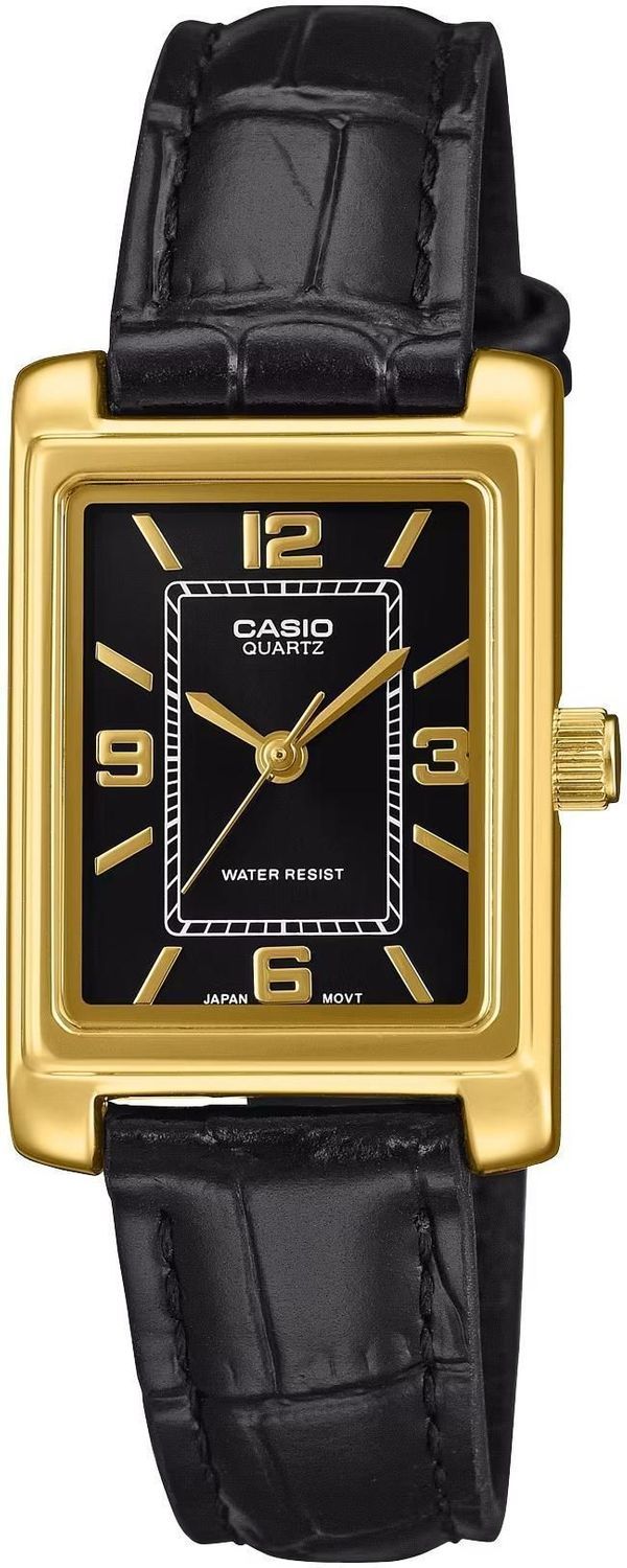 Zegarek Casio zegarek damski złoty czarna tarcza skórzany pasek 23 mms.jpg