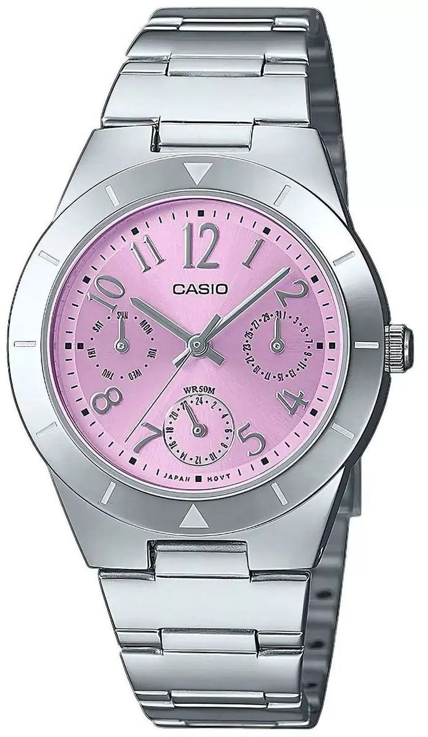 Zegarek damski Casio LTP-2069D-4A3VEF. Zegarek damski na bransolecie.Zegarek damski Casio. Zegarek damski Casio z różową tarczą. Zegarek Casio klasyczny na prezent dla kobiety..jpg