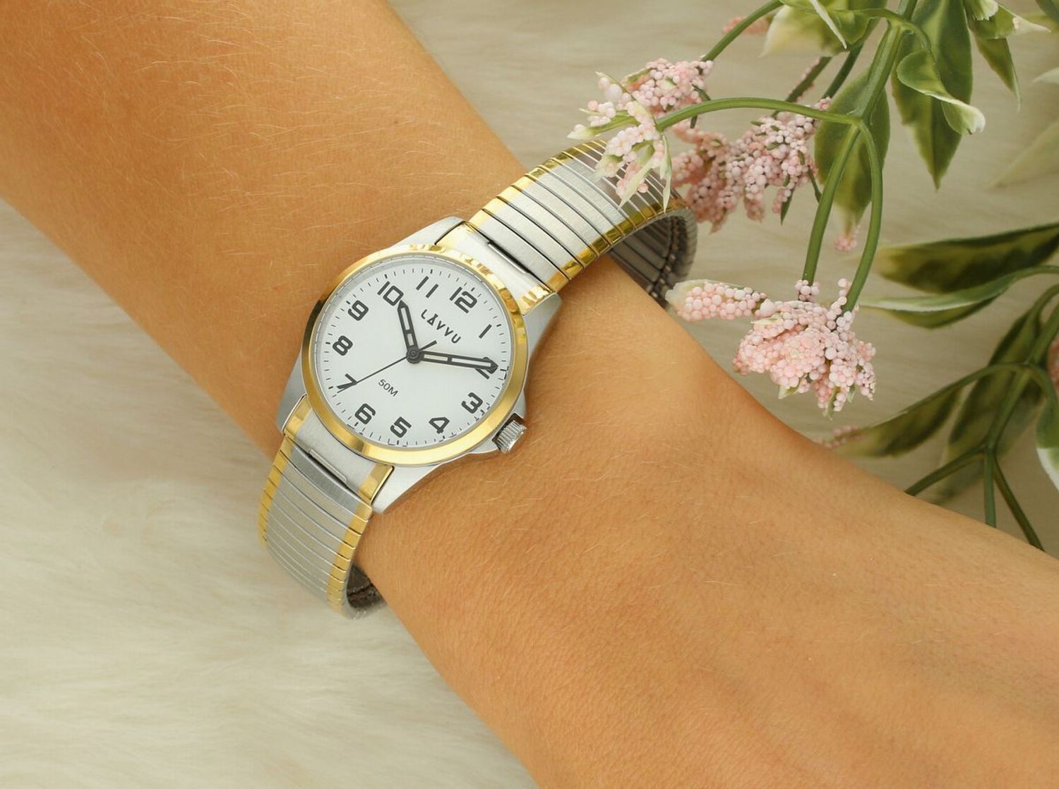 Zegarek damski LAVVU STOCKHOLM Small Bicolor LWL5014 – elegancki zegarek na elastycznej bransolecie (2).jpg