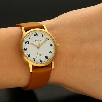 Zegarek damski klasyczny złoty na brązowym pasku LWL5031.jpg