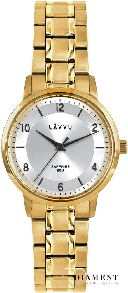 Zegarek damski stalowy pokryty złotym Lavvu klasyczny na srebrnej tarczy LWL5062.  Do produkcji czasomierzy, wybrano hipoalergiczną stal szlachetną w połączeniu z szafirowym szkłem i wodoodpornością 50M. (2).jpg