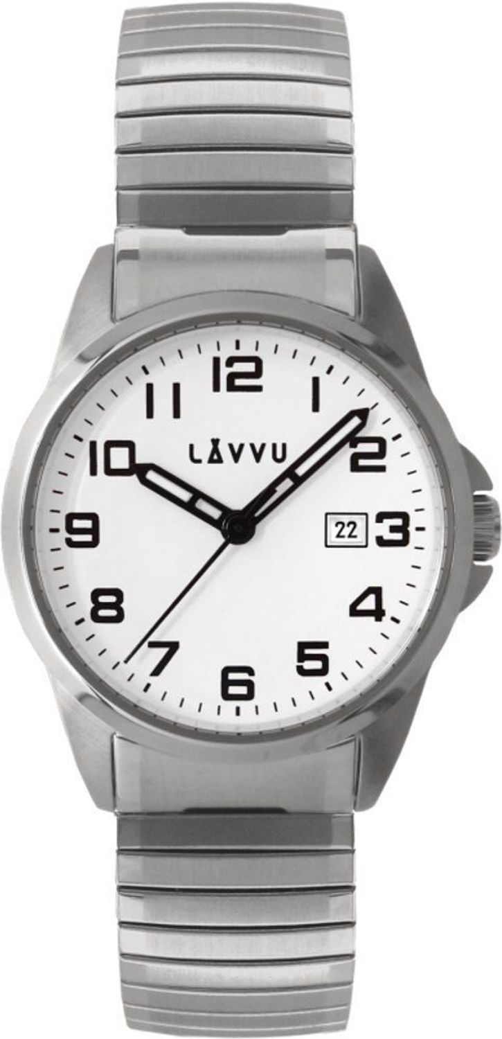 Zegarek męski Lavvu rozciągana, elastyczna bransoleta Stockholm LWM0020. Czytelny zegarek męski. Srebrny zegarek z cyferkami. Zegarek na naciąganej bransoletce dla mężczyzny. Zegarek na prezent..jpg