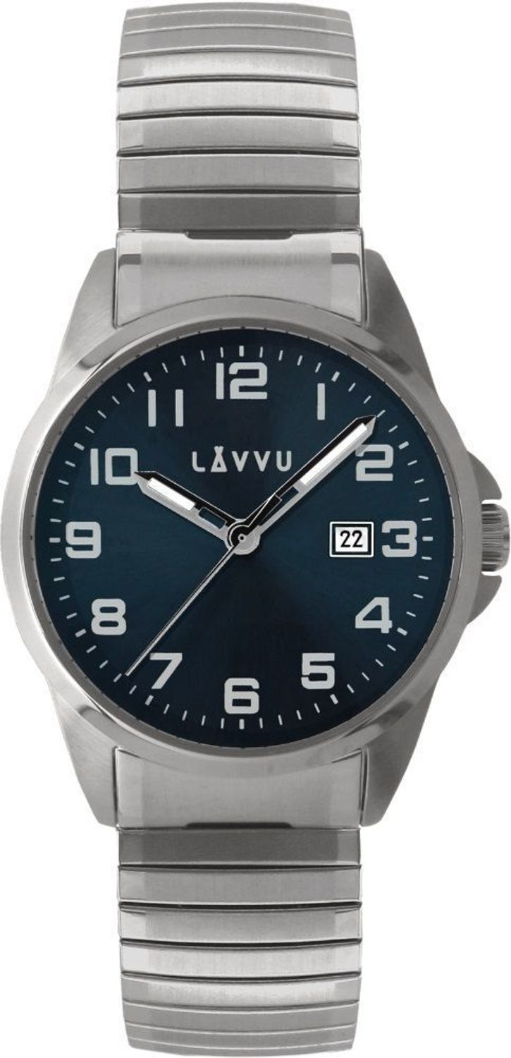 Zegarek męski Lavvu rozciągana, elastyczna bransoleta Stockholm LWM0021.  Czytelny zegarek męski. Srebrny zegarek z cyferkami. Zegarek na naciąganej bransoletce dla mężczyzny. Zegarek na prezent..jpg