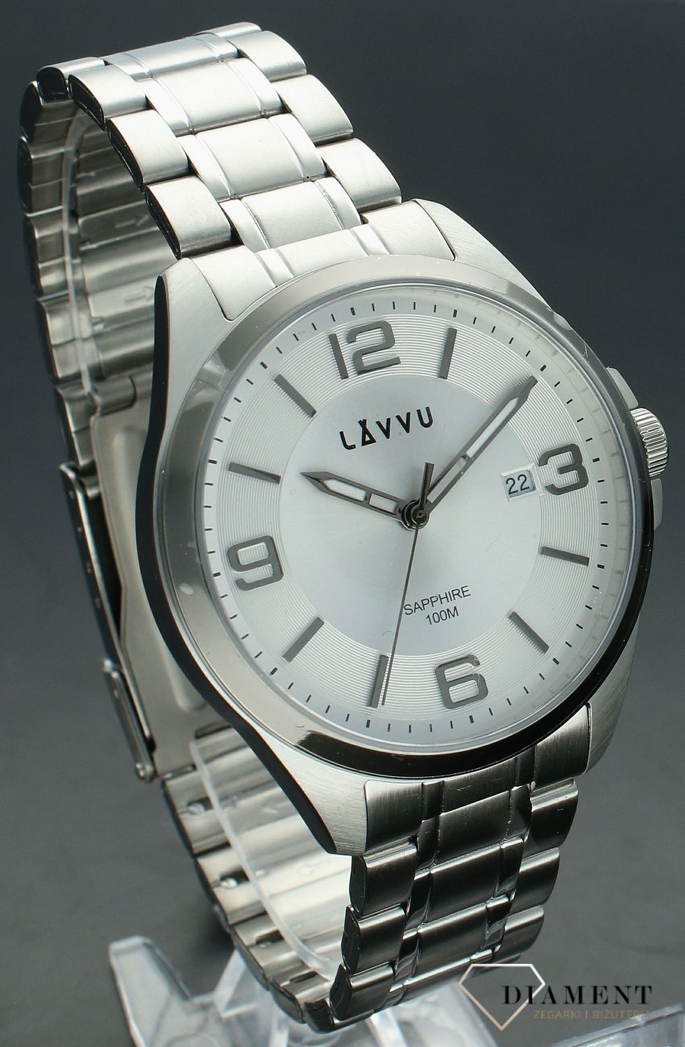 Zegarek męski ze szkłem szafirowym ​LAVVU LWM0097. Męski zegarek na bransolecie. Zegarek męski z szafirowym szkłem. Zegarek męski Lavvu z datownikiem. Męski zegarek idealny na prezent..jpg