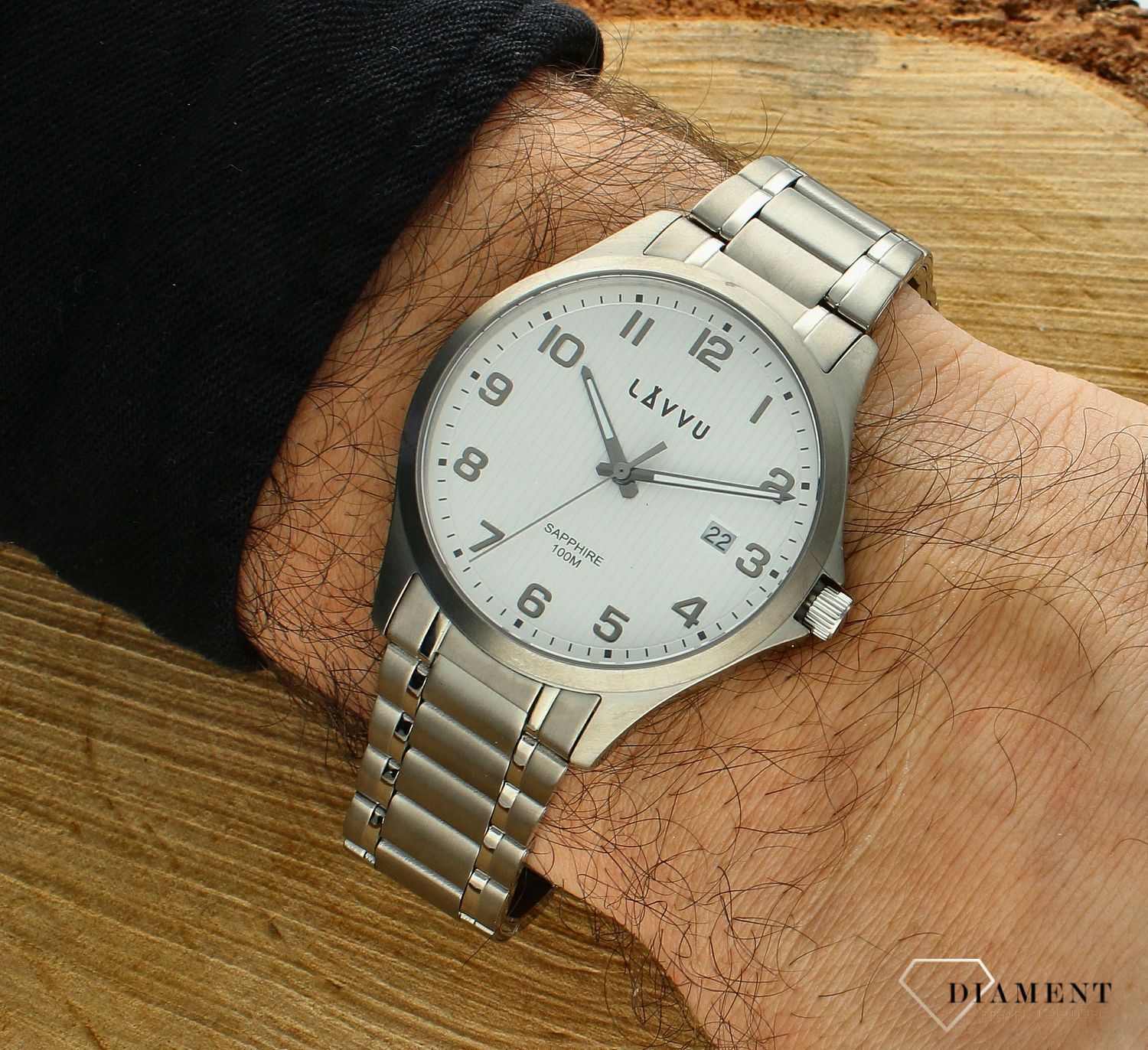 Zegarek męski z szafirowym szkłem LAVVU LWM0151. Zegarek męski na bransolecie. Zegarek męski z szafirowym szkłem. Zegarek męski z datownikiem. Męski zegarek na bransolecie na prezent..jpg