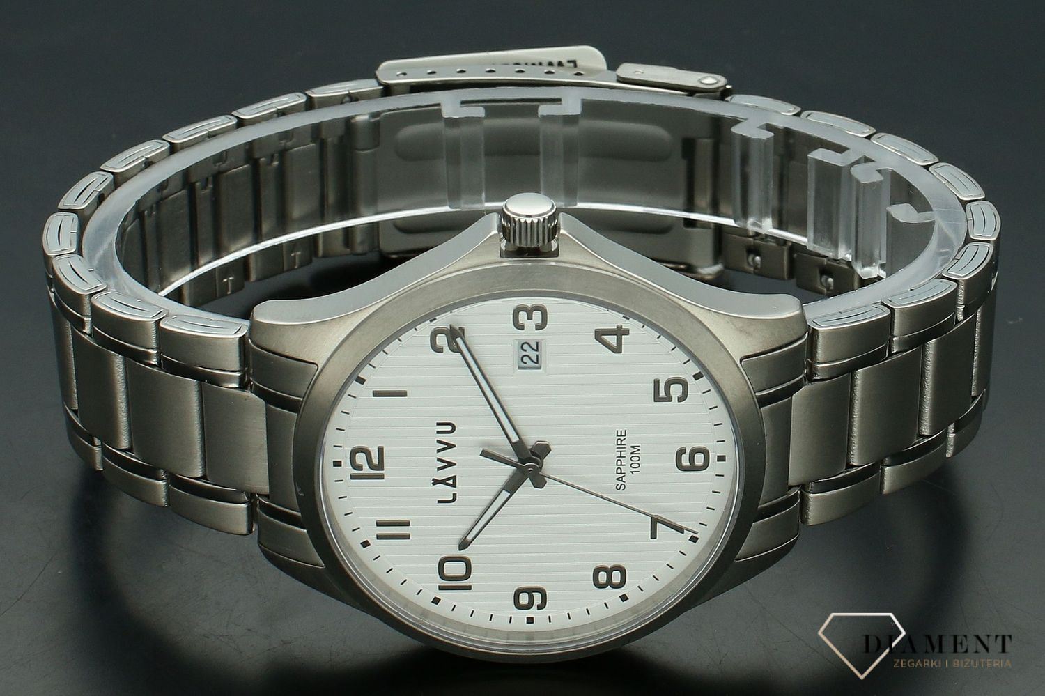 Zegarek męski z szafirowym szkłem LAVVU LWM0151. Zegarek męski na bransolecie. Zegarek męski z szafirowym szkłem. Zegarek męski z datownikiem. Męski zegarek na bransolecie na prezent..jpg
