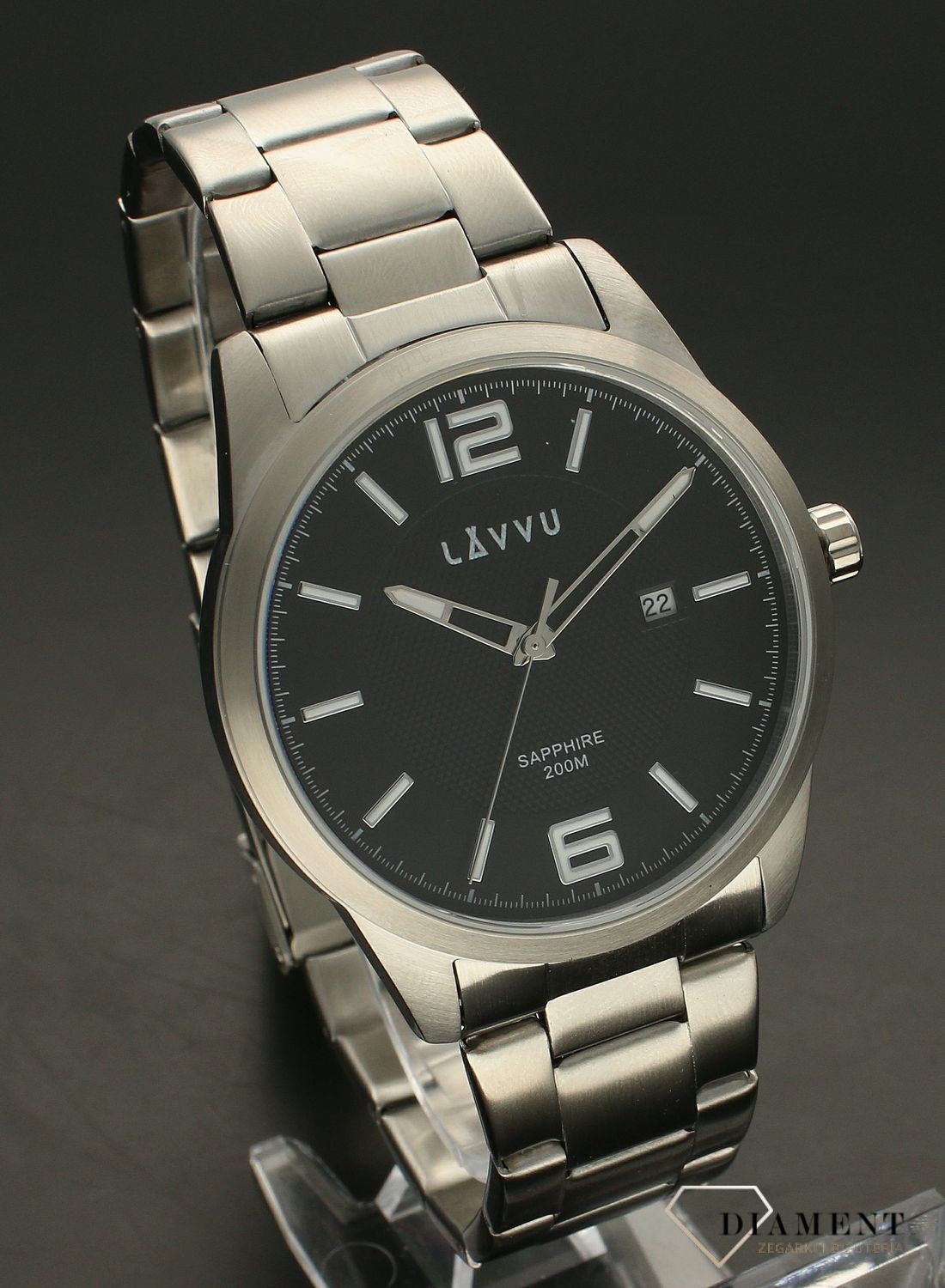 Zegarek męski szafirowe szkło ​LAVVU Czarna tarcza LWM0192.jpg