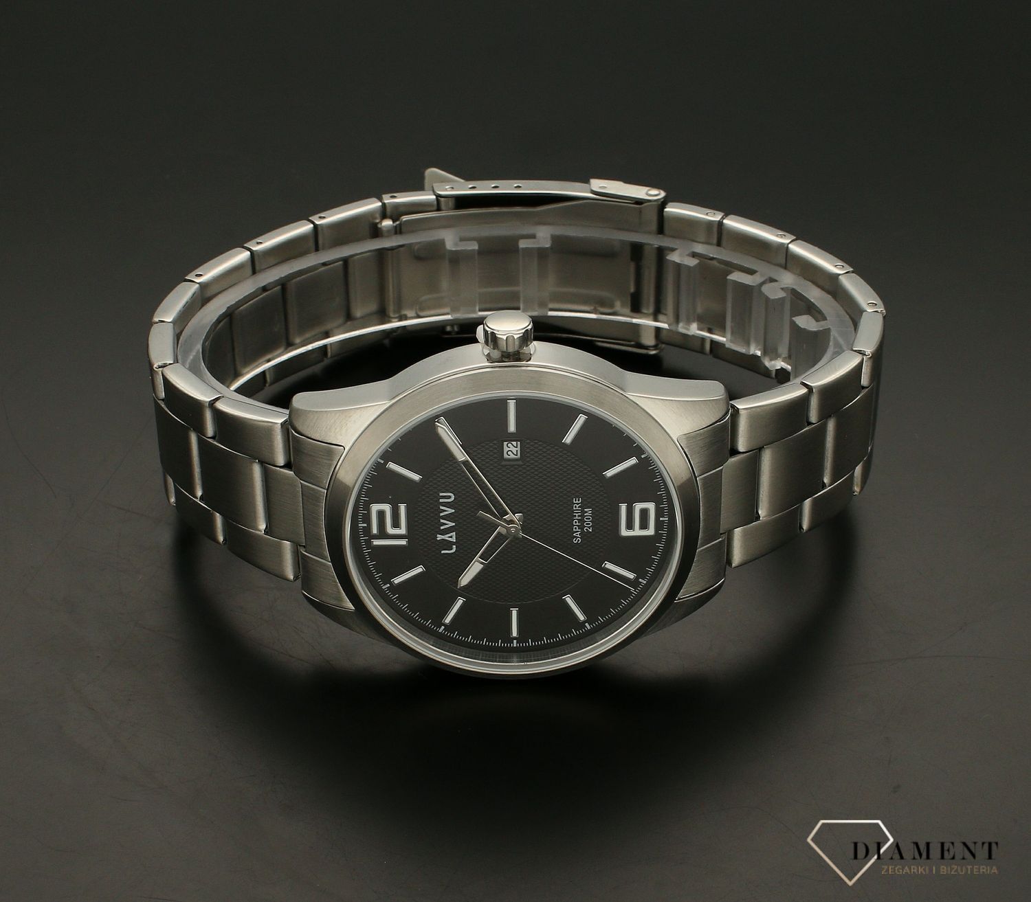 Zegarek męski szafirowe szkło ​LAVVU Czarna tarcza LWM0192.jpg