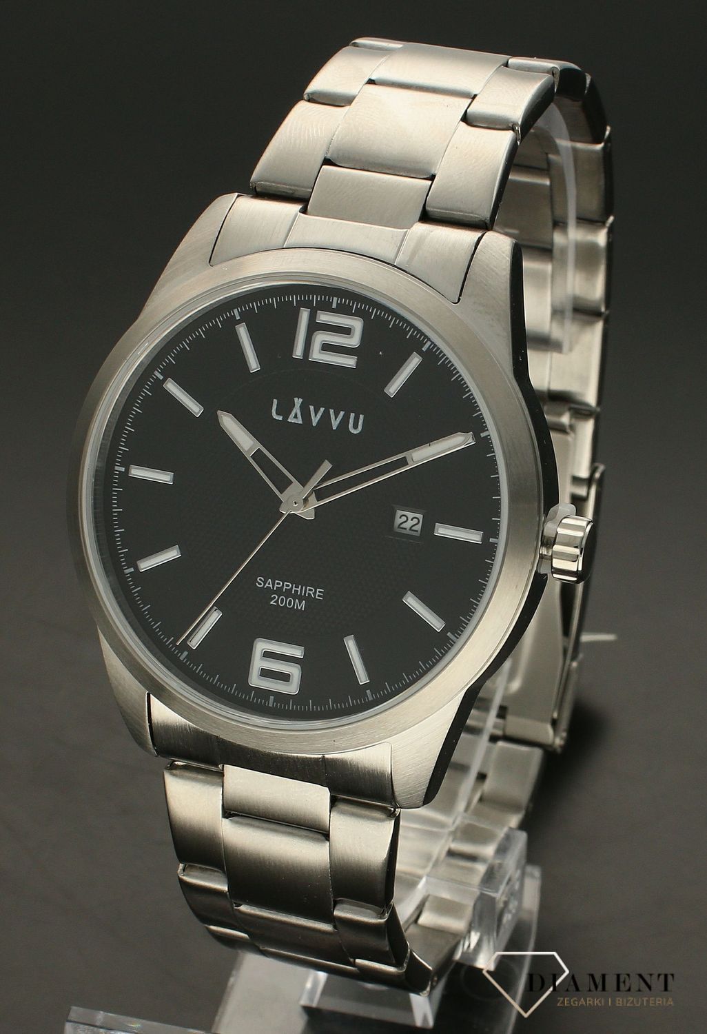 Zegarek męski szafirowe szkło ​LAVVU Czarna tarcza LWM0192.jpg