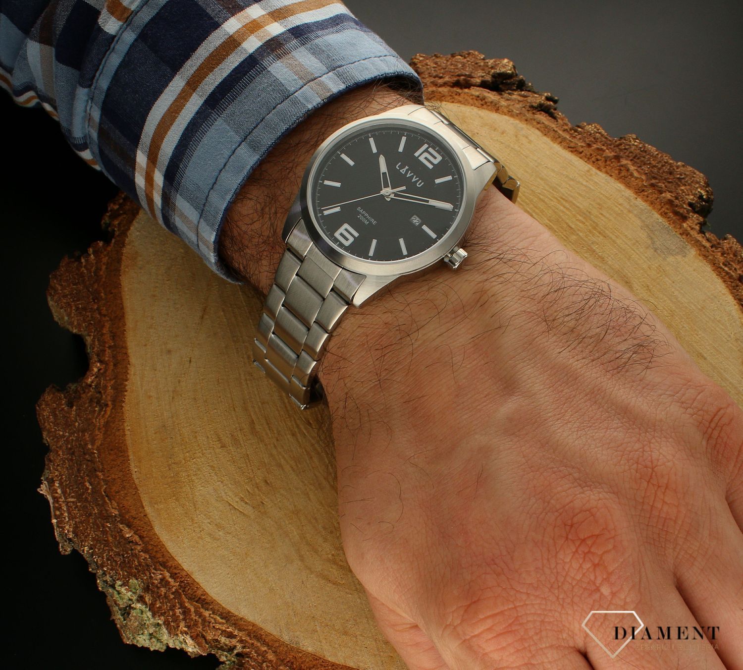 Zegarek męski szafirowe szkło ​LAVVU Czarna tarcza LWM0192.jpg