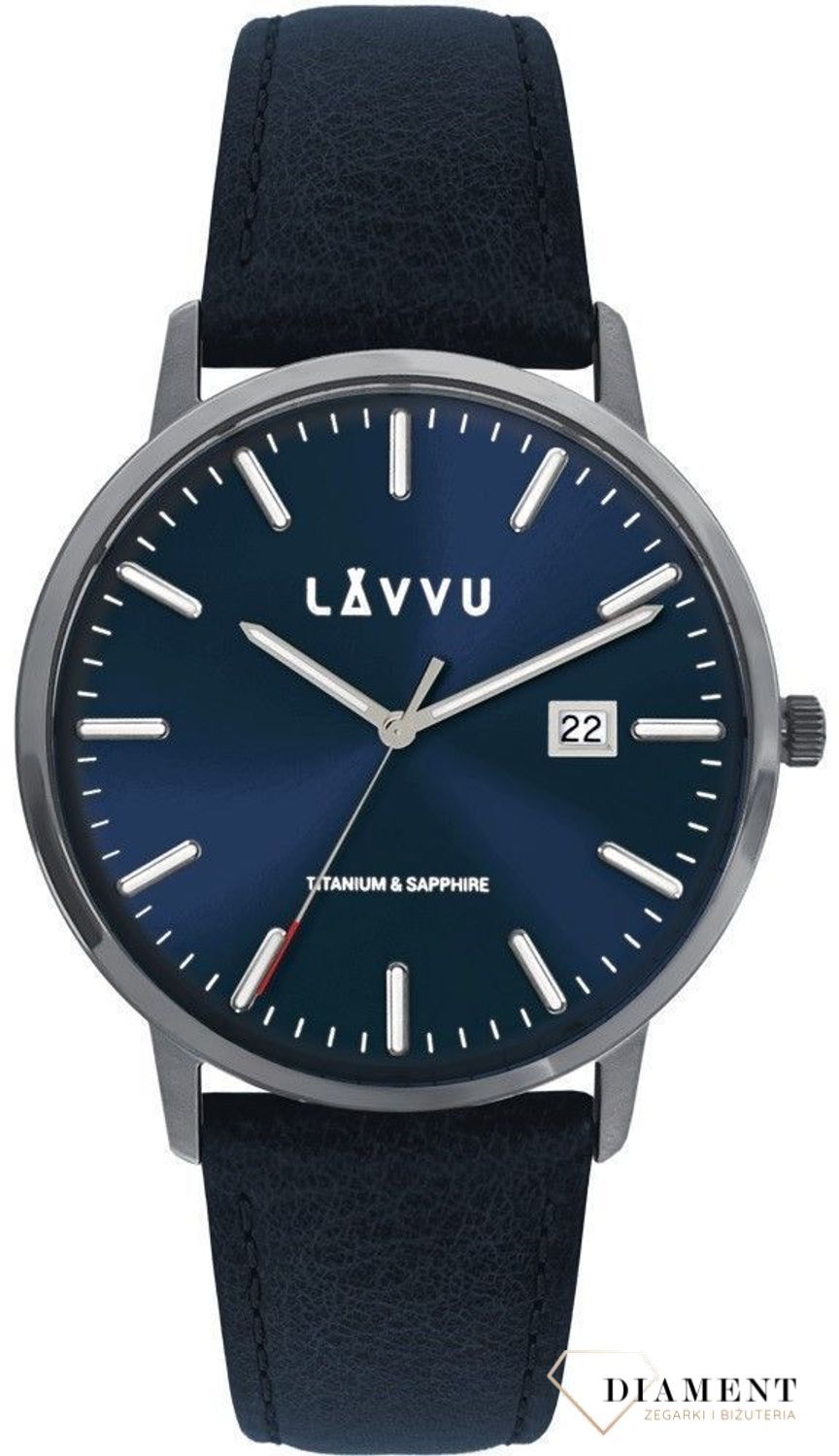 Zegarek Lavvu męski z szafirowym szkłem Copenhagen Titanium Blue LWM0262 Modny zegarek, który został stworzony z myślą o mężczyznach poszukujących inspiracji do codziennych stylizacji. Szafirowe szkło, skórzany pasek w.jpg