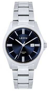 LAVVU HALLAND Blue – męski zegarek ze szafirowym szkłem, stalową kopertą i bransoletą w srebrno-niebieskim wykończeniu. Elegancki, sportowy, wodoodporny 10 ATM, z datownikiem.1.jpg