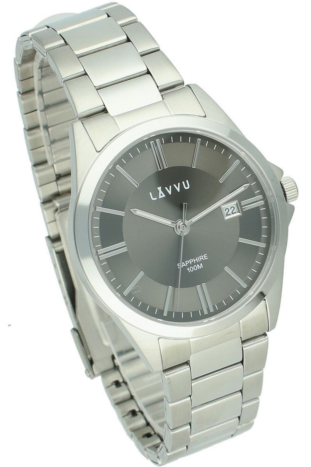 LAVVU HALLAND Dark Grey – męski zegarek ze szafirowym szkłem, stalową kopertą i bransoletą w szaro-srebrnym wykończeniu. Elegancki, sportowy, wodoodporny 10 ATM, 22.jpg