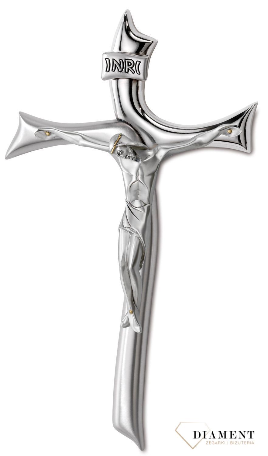 Srebrny krzyż z pasyjką na ścianę w nowoczesnym designie 003130.jpg