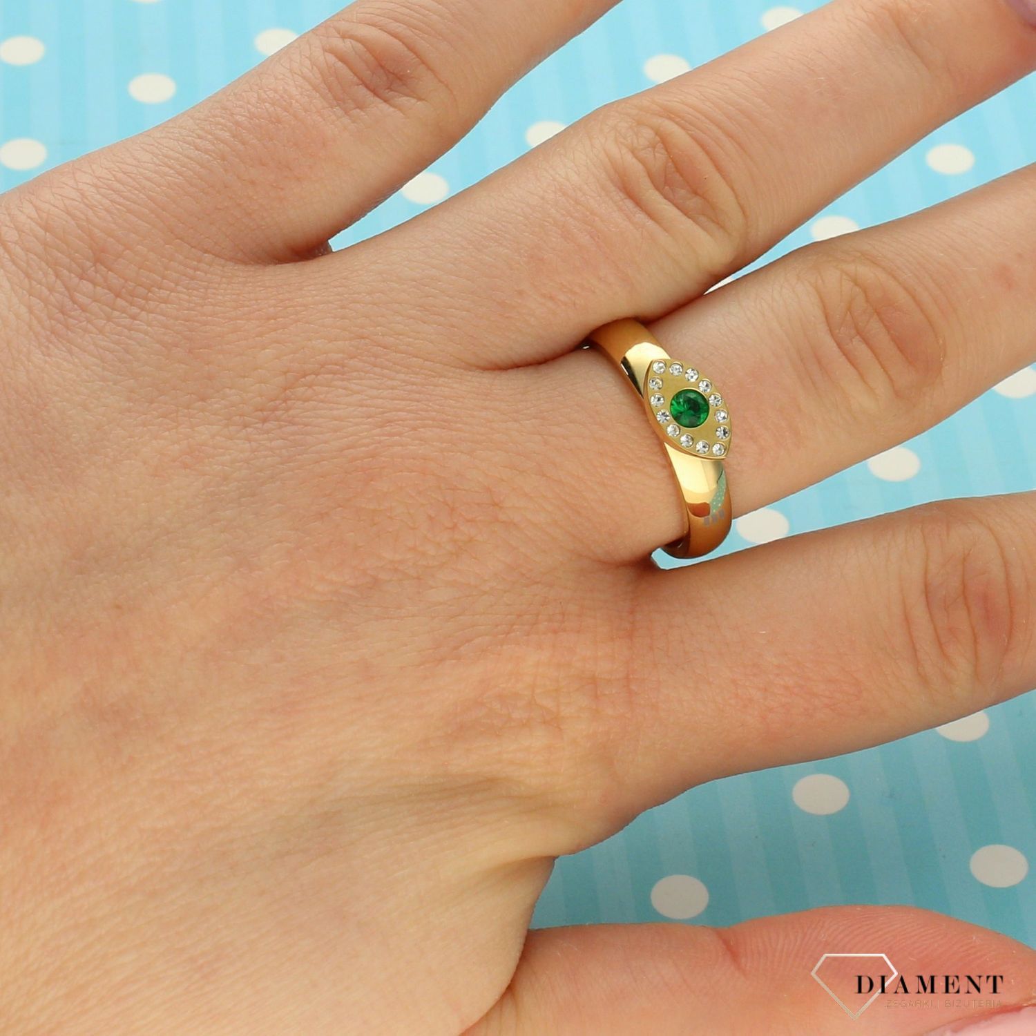 Pierścionek zielone oczko Melano cyrkonia oko M01SR5034GD (2).jpg