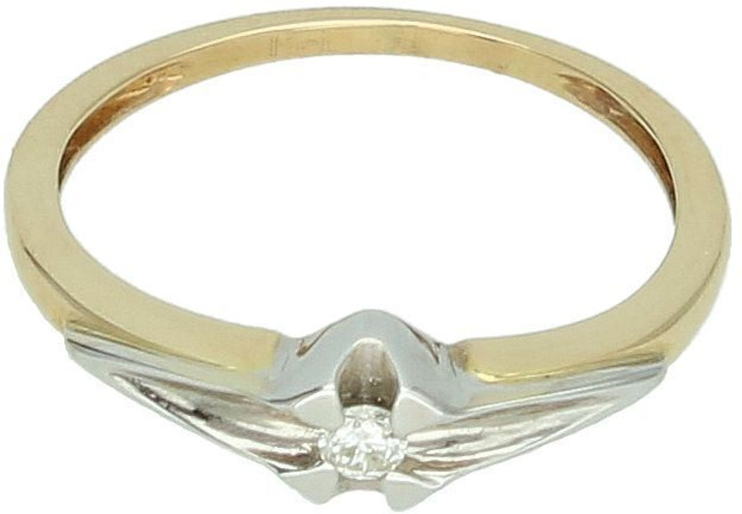 Pierścionek złoty DIAMENT żółte i białe złoto, jeden diament, gwiazda M15104 585.jpg