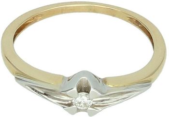 Pierścionek złoty DIAMENT żółte i białe złoto, jeden diament, gwiazda M15104 585.jpg