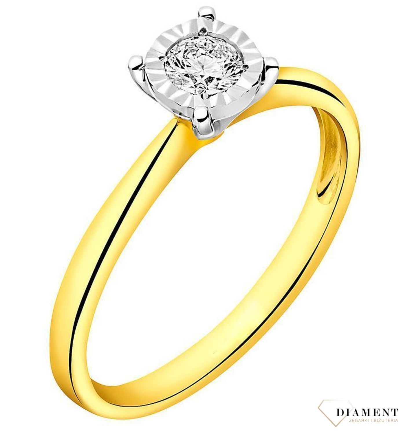 Pierścionek złoty DIAMENT, 585 diamenty M159 wykonany ze złota próby 585. Pierścionek z brylantem wielkości 0,05 ct, barwie H oraz czystości SI..jpg