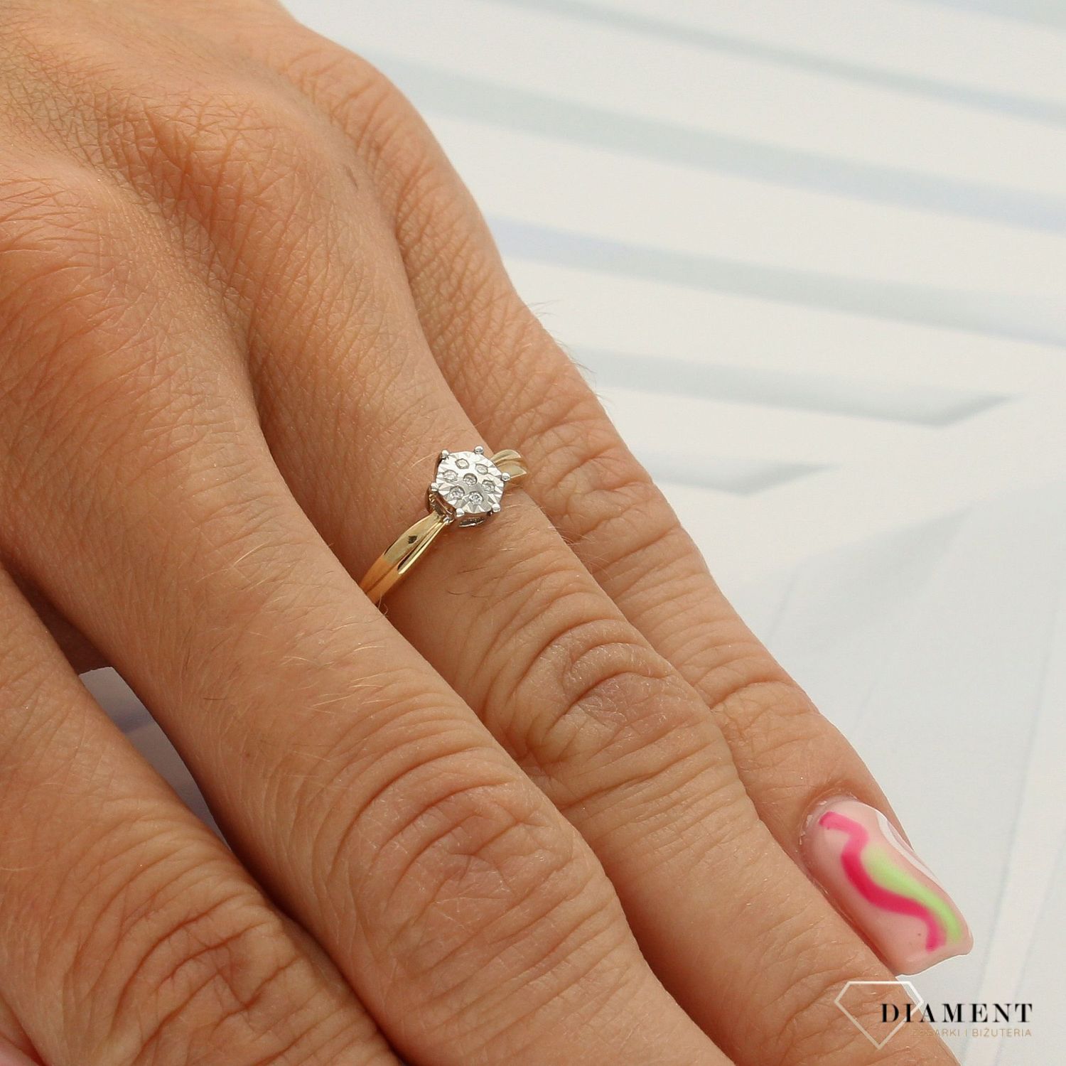 Pierścionek złoty DIAMENT 585, diamenty  M341.jpg