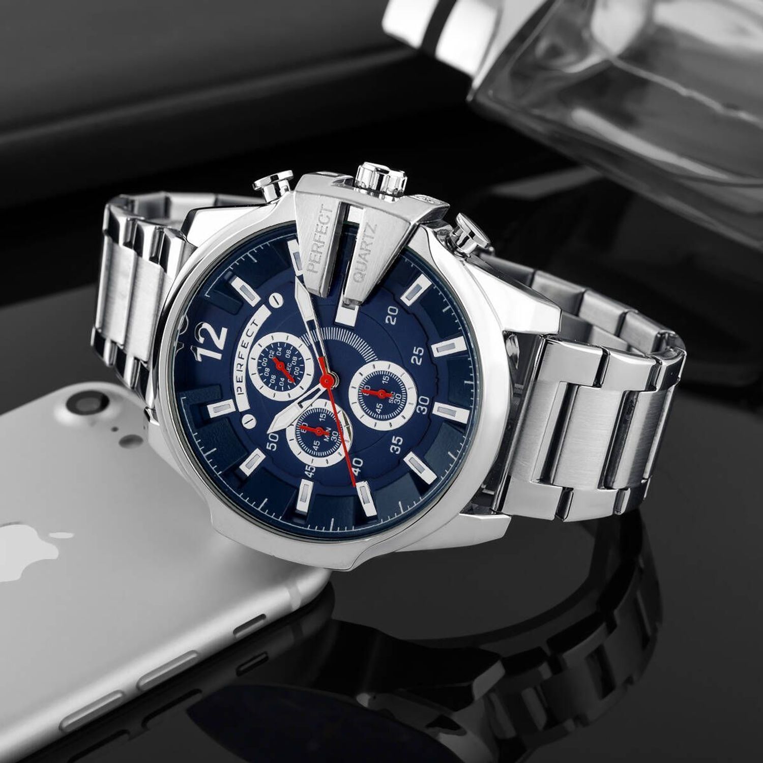 Zegarek męski Perfect M513CH-04 chronograph na srebrnej bransolecie. Męski zegarek Perfect. Zegarek męski na srebrnej bransolecie. Zegarek męski z chronografem. Zegarek męski na prezent (1).jpg