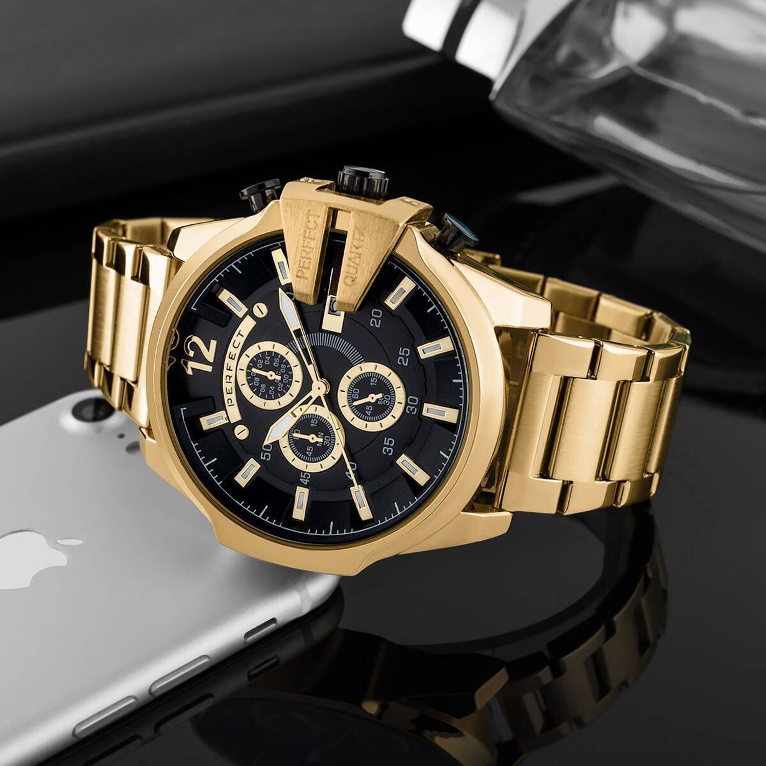 Zegarek męski Perfect M513CH-06 chronograph na złotej bransolecie  (2).jpg