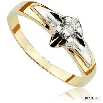 Pierścionek złoty DIAMENT żółte złoto, diament 0,15 ct, zaręczynowy. Pierścionki zaręczynowe..jpg