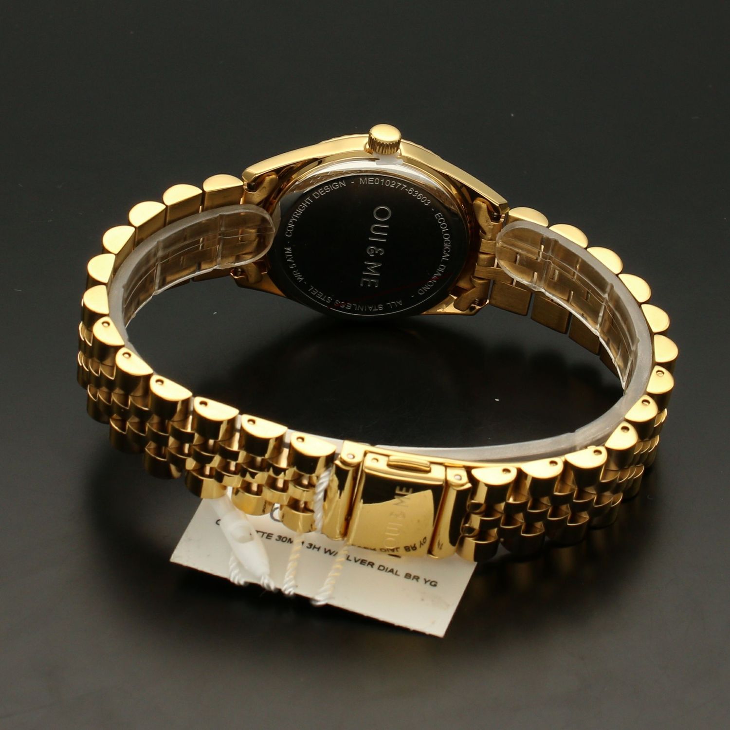 Zegarek damski złoty na bransolecie ze srebrną tarczą i kwiatkami w miejscu godzin. Ekologiczne diamenty w zegarku. Doskonały pomysł na 🎁  (2).jpg